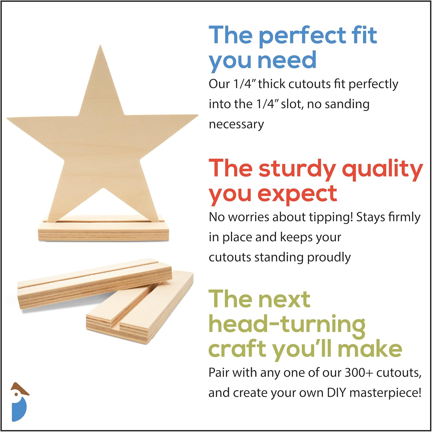 Stand for Wooden Cutouts 3 Inch, Pack of 3, Fits 1/4" Thick Wooden Cutouts, Use for Centerpieces and Displays, by Woodpeckers