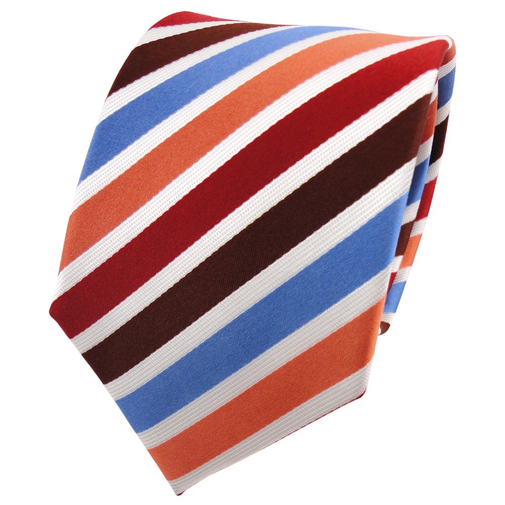 Tigertie Men's Orange Silk Tie Red- Blue White Striped - Tie Necktie Silk