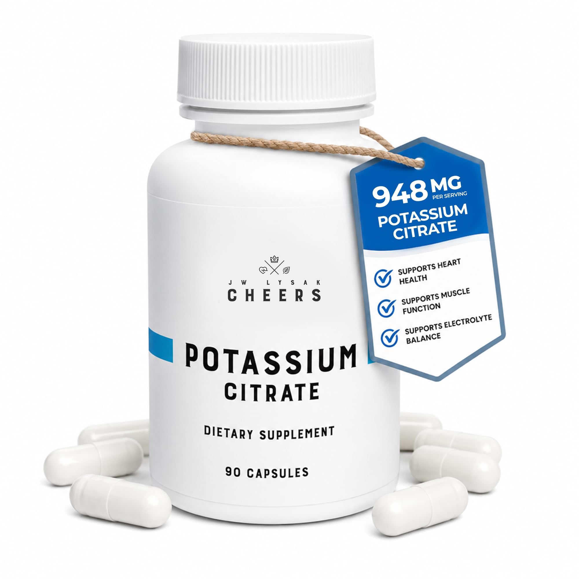 Cheers Potassium Citrate Electrolyte Supplement, 948mg Vegan - 90 Capsules