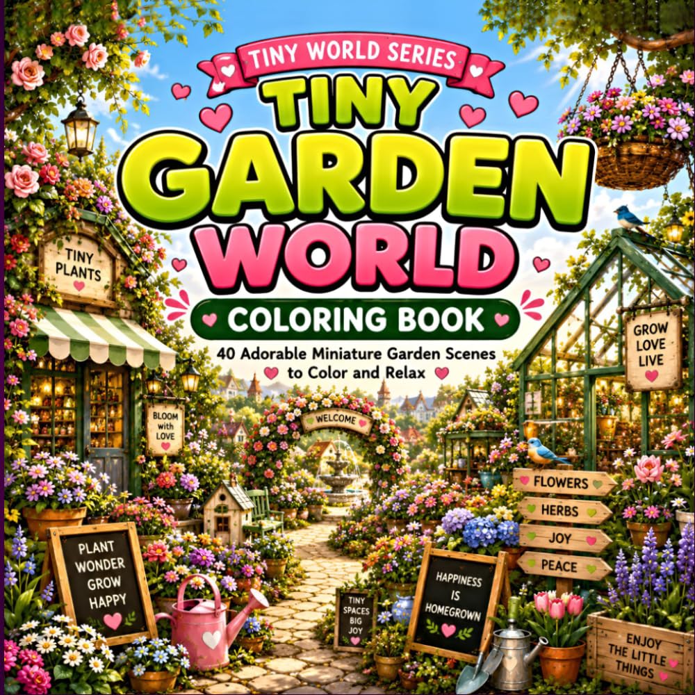 Tiny Garden World Coloring Book: 40 Adorable Miniature Garden Scenes to Color and Relax (Tiny World Series)