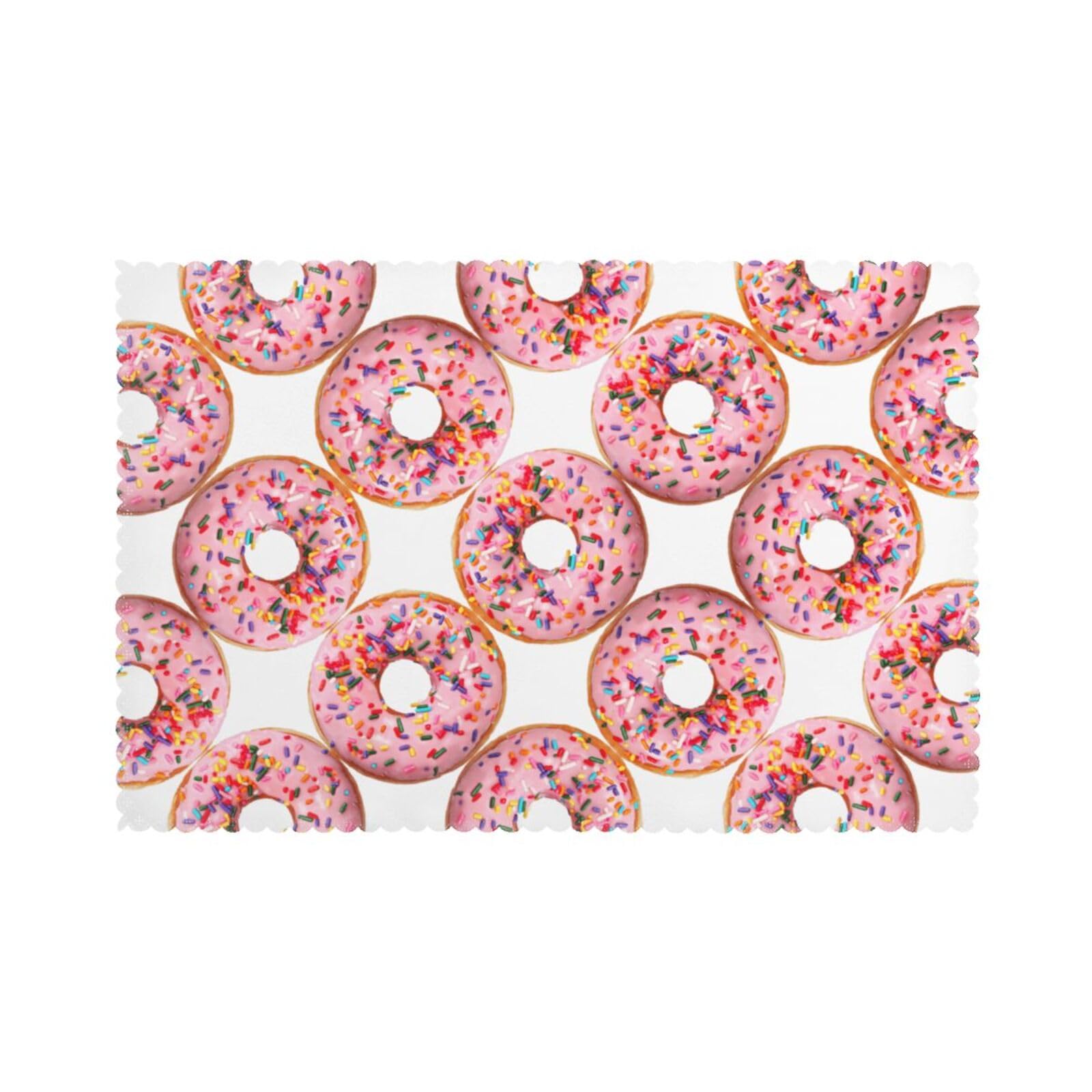 Strawberry Donut Print Placemats Set Of 6, 12x18 Inch Polyester Washable Heat Resistant Kitchen Dining Table Mats