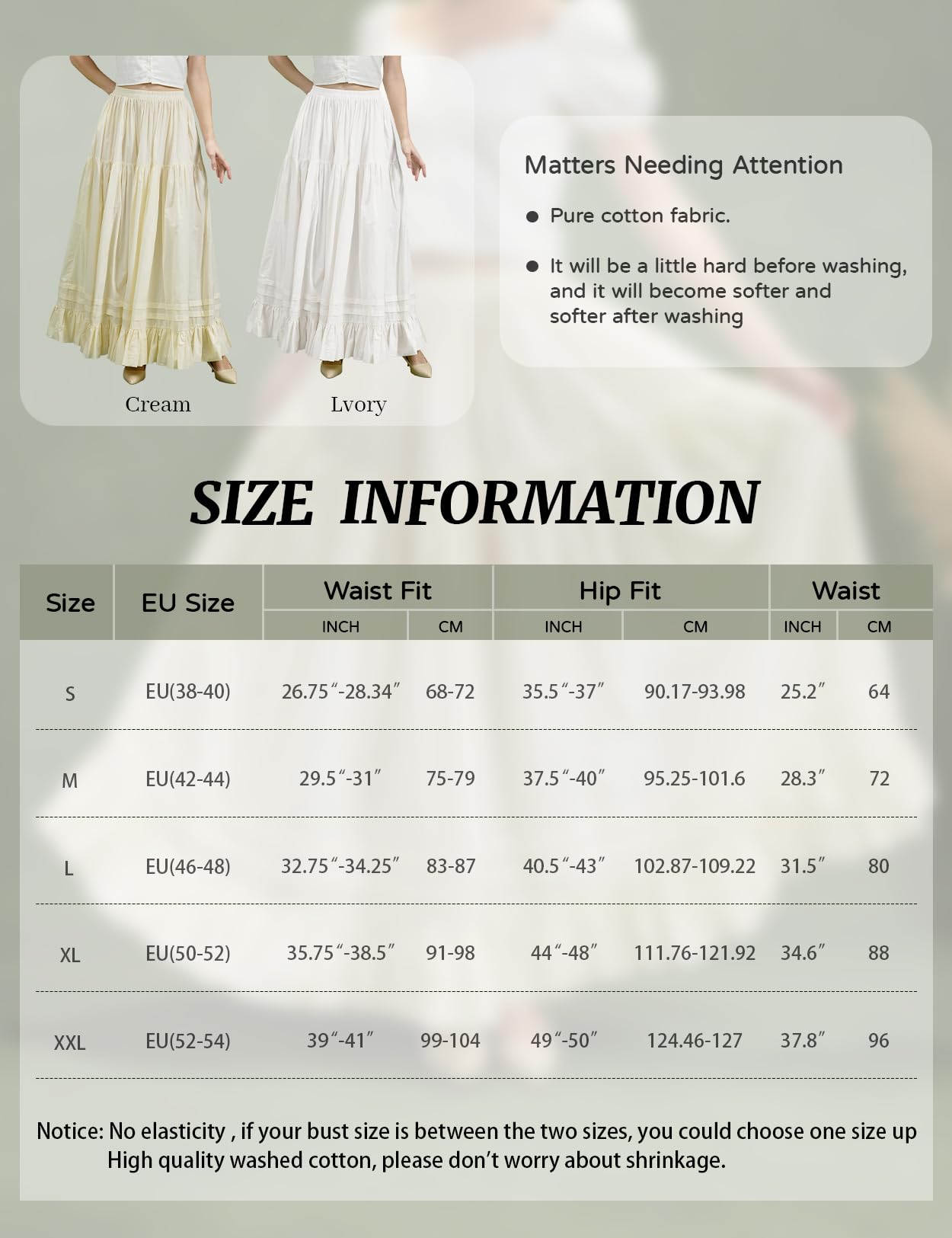 BEAUTELICATE Damen Unterrock Lang Baumwolle Antistatisch Weit Unterziehrock Verlängerung A-Linie Maxi Cotton Half Slip für Edwardianische Reifrock Mittelalterliche Kostüme Weiß Cream