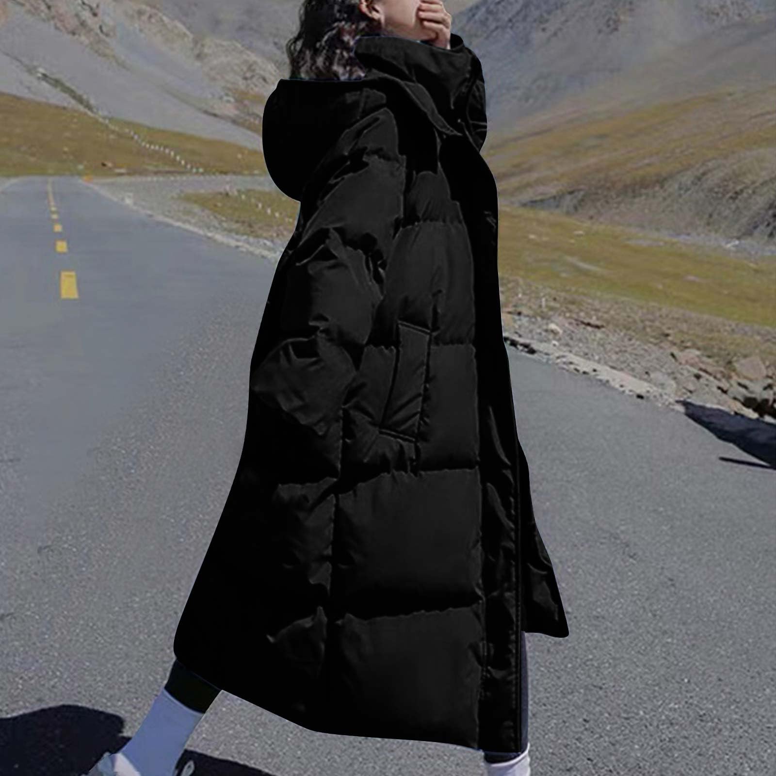 Damen Daunenjacken Lange Locker Steppjacke Leicht Oversize Daunenmantel Elegant Verdicken Winterjacke PufferJacke Warm Wintermantel mit Kapuze Casual Steppmantel Weiche Mantel