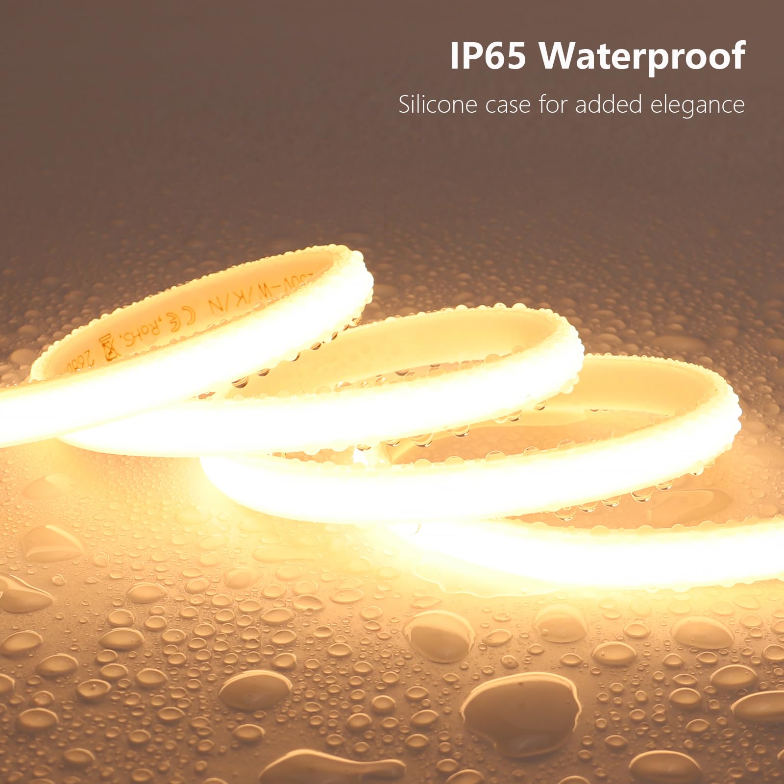 BENLUN AC 110V COB LED Strip Light Outdoor Waterproof 65.6ft, 3000K Warm White Super Bright 200W CRI 90+ LED Rope Lights, IP65 Flexible Cuttable, for Bedroom Garden Commercial House