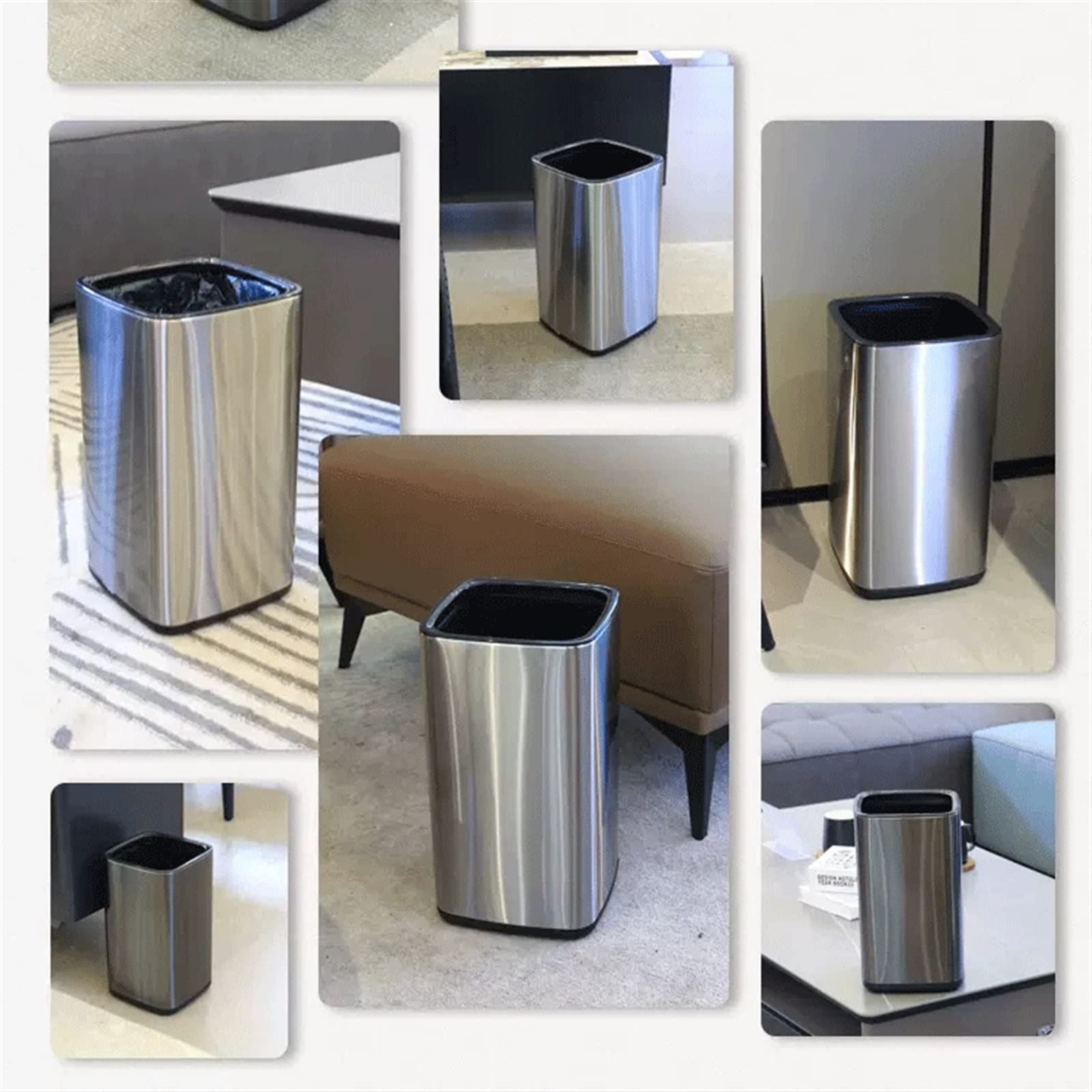 Mülleimer Küche Edelstahl-Mülleimer, Haushalts-Doppelstock-Mülleimer ohne Deckel, Schlafzimmer-WC, Büro, Papierkorb(Schwarz,15l)