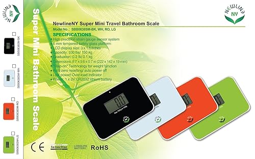 Miniatura 2 de NewlineNY Auto Step On Super Mini Báscula de baño de viaje, 5.25" x 8.5" SBB0638SM verde