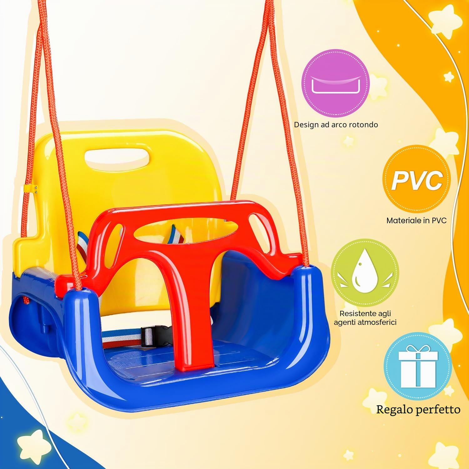Altalena per bambini 3 in 1 fino a 50 kg, seggiolino rimovibile, regolabile in altezza, altalena per bambini che cresce con il bambino per esterni e interni