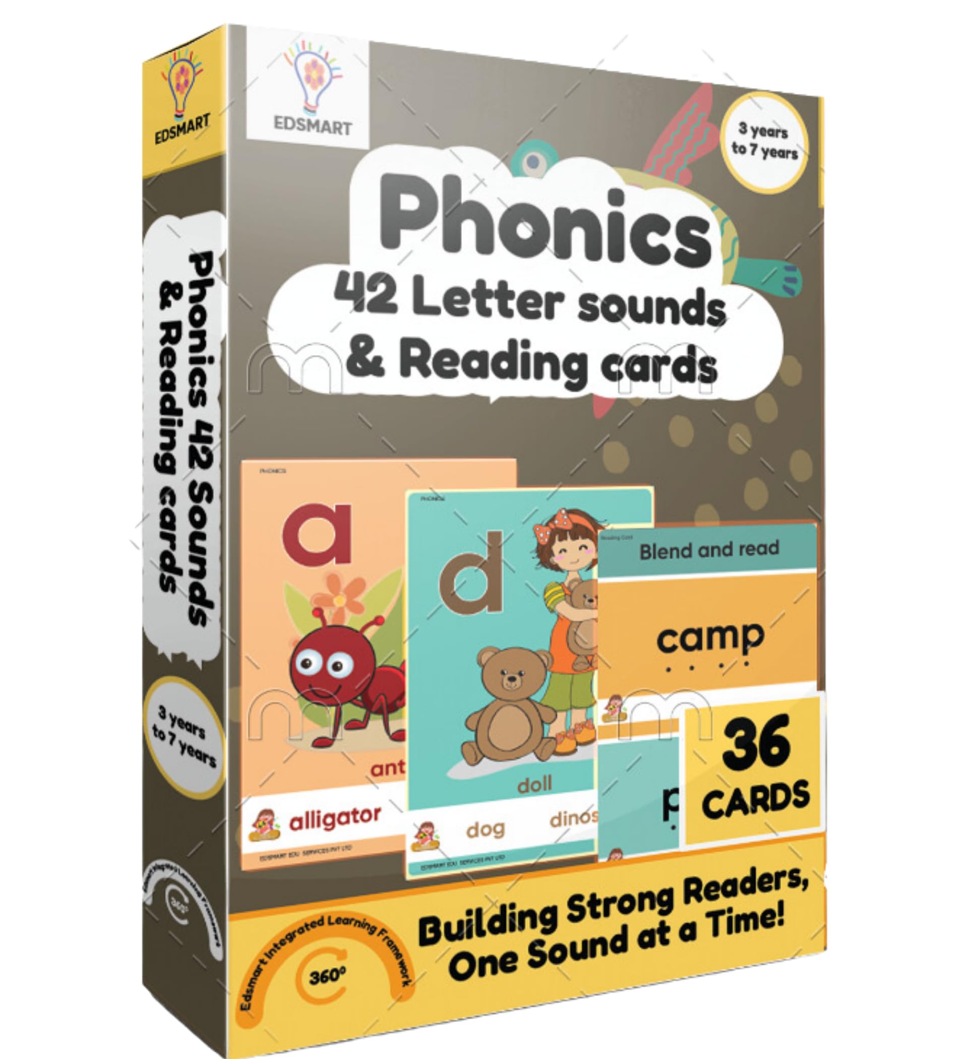 Edsmart Thick Flash Cards for Toddlers & Preschool Learning for Kids 3-6 Years| Phonics 42 Sounds Reading Cards |Montessori Toys & Games (Phonics and Reading Cards - 42 Sounds and Words)