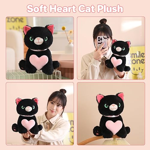 Miniatura 4 de Peluche de gato lindo corazón de gato, suave almohada de peluche de gatito kawaii rosa corazón de peluche muñeca de peluche regalo para el día de