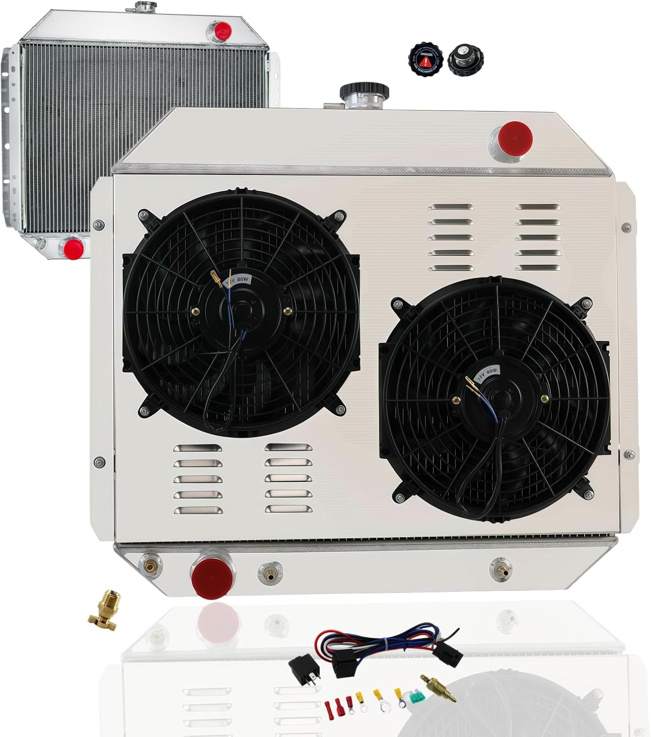 3 Row Radiator For 1966-1979 Ford F100 F150 F250 F350 Bronco Truck V8 1967 1968 1969 1970 1971 1972 1973 1974 1975 1976 1977 1978 Aluminum Radiators + Shroud Fan + Relay