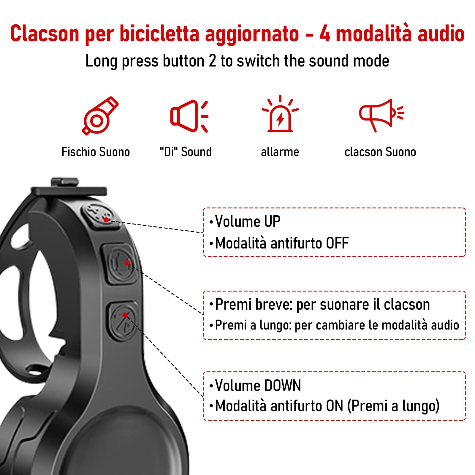Sonnette de Vélo - Klaxon Électronique - 130 dB - Imperméable - Alarme