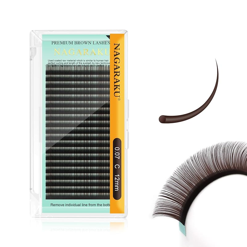 Extensões de cílios individuais NAGARAKU 0.07 C 12 mm marrom escuro
