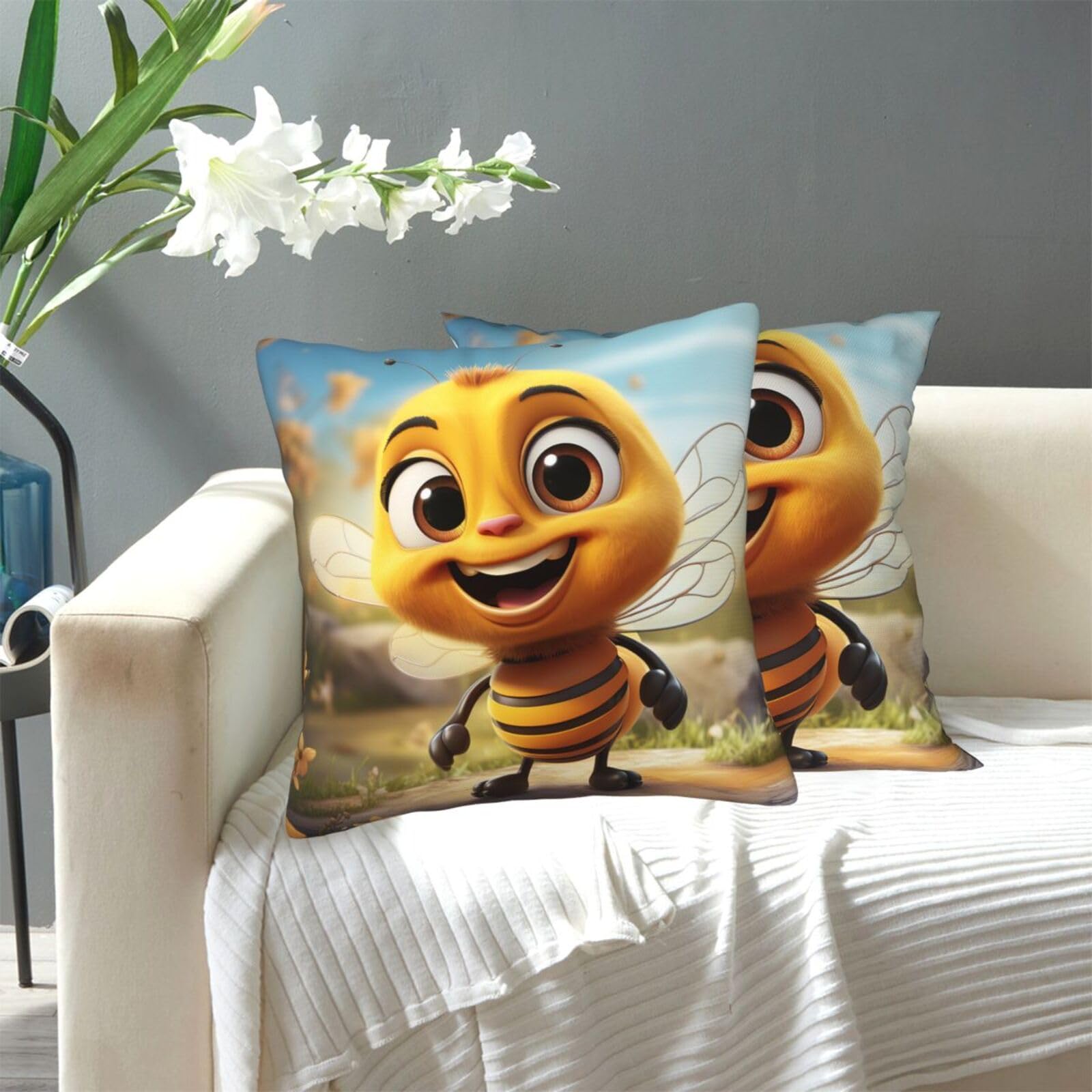 FekiLoot Decorative Throw Pillow Covers Modern Farmhouse Pillowcase Double Sided Cozy Cushion Cover for Sofa Couch Bed 18"X18" Bee