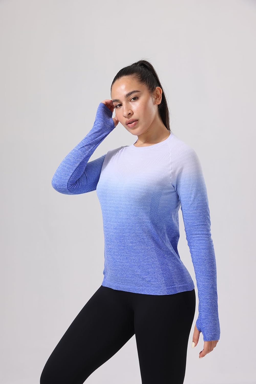 Women’s Long Sleeve Athletic Tops with Thumb Holes – Dry Fit Active Crew Neck Workout Tees - Image 2