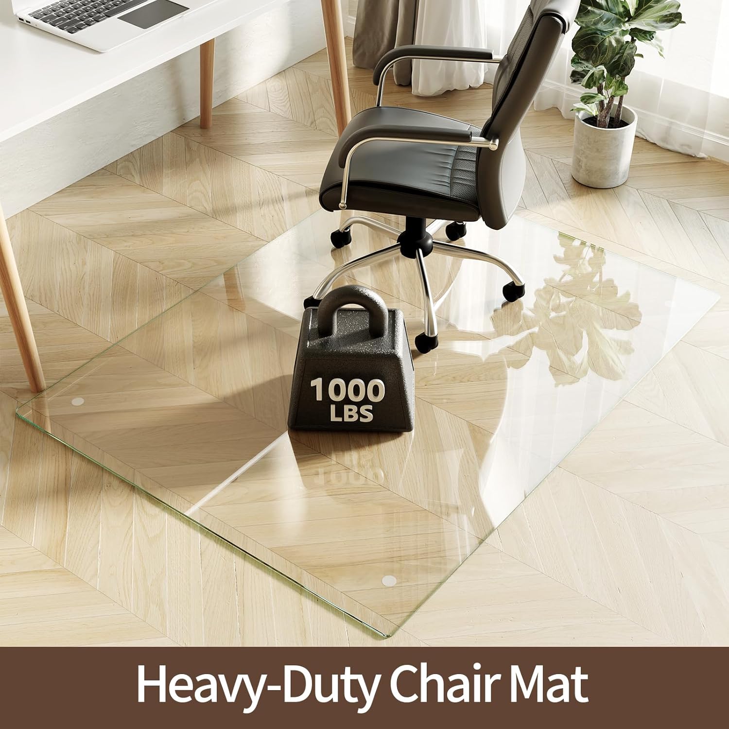 Koonmi Tempered Glass Chair Mat 44"x58" - Premium Office Chair Mat for Hardwood Floors & Low-Pile Carpet with 4 Non-Slip Pads - Thick Scratch-Resistant Surface 44*58 Clear