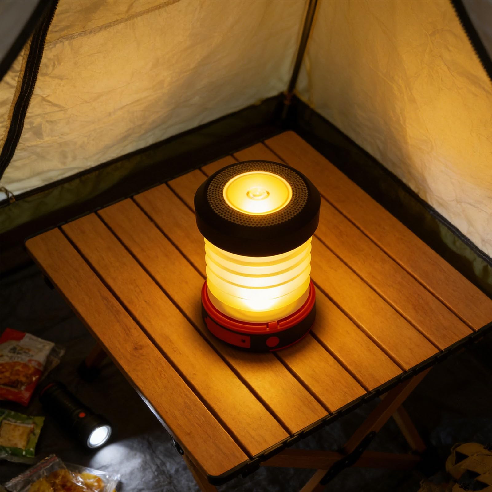 Lanterna campeggio a LED Lampada campeggio pieghevole ricaricabile solare per escursionismo Pesca Emergenza Attività all'aperto ABS Silicone Colore Nero 1 pezzo