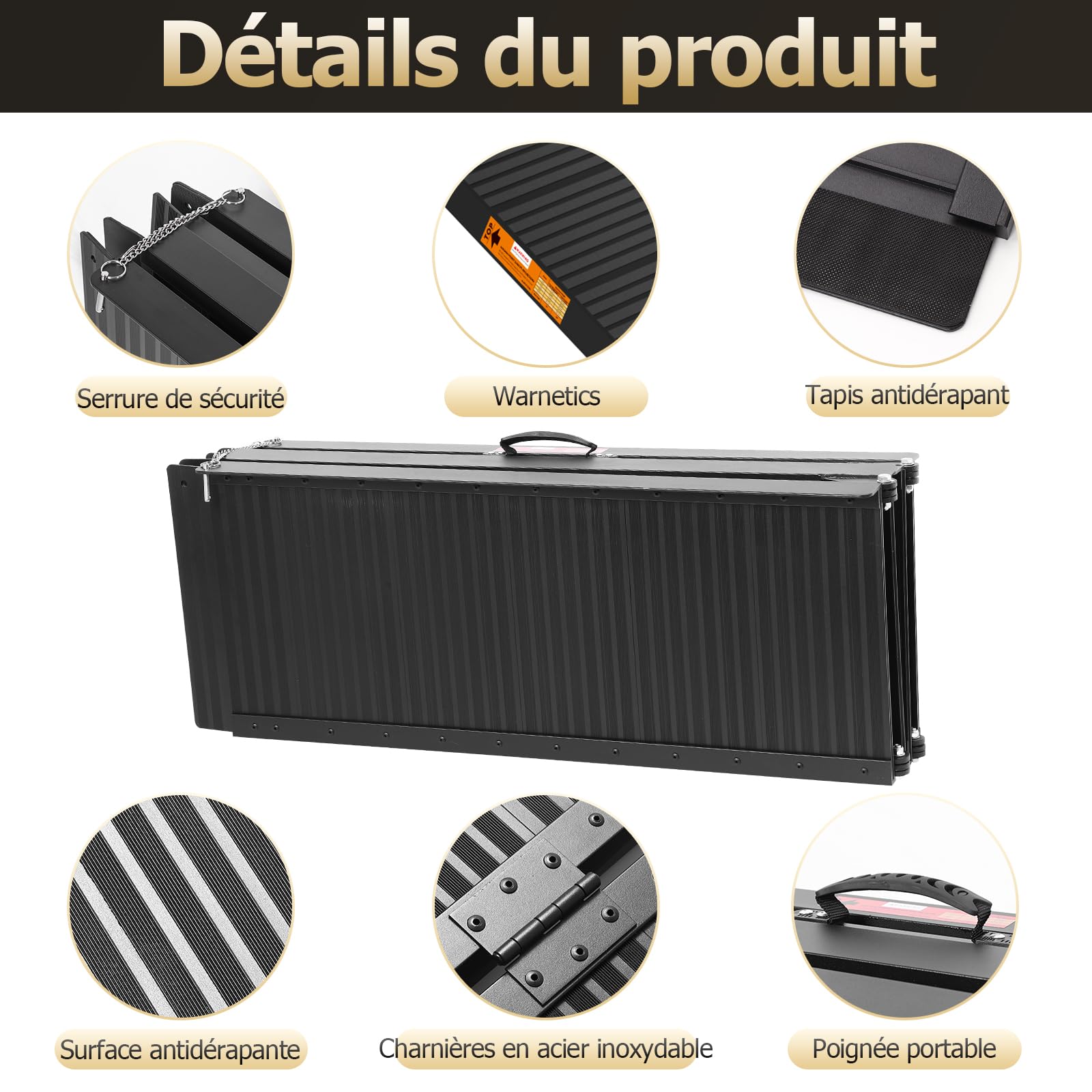 gardhom Rampe de Fauteuil Roulant Pliable pour escalier 122 * 72cm, capacité de Charge 362kg Rampe antidérapante pour Fauteuil Roulant