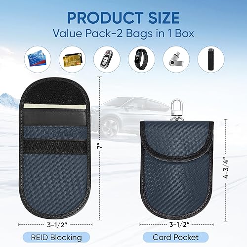 Vista 154 de TICONN Faraday - 2 bolsas para llavero, protector de jaula Faraday de 3.5 x 5.0 pulgadas, bloqueo de señal RFID para automóvil, bolsa antirrobo Negro