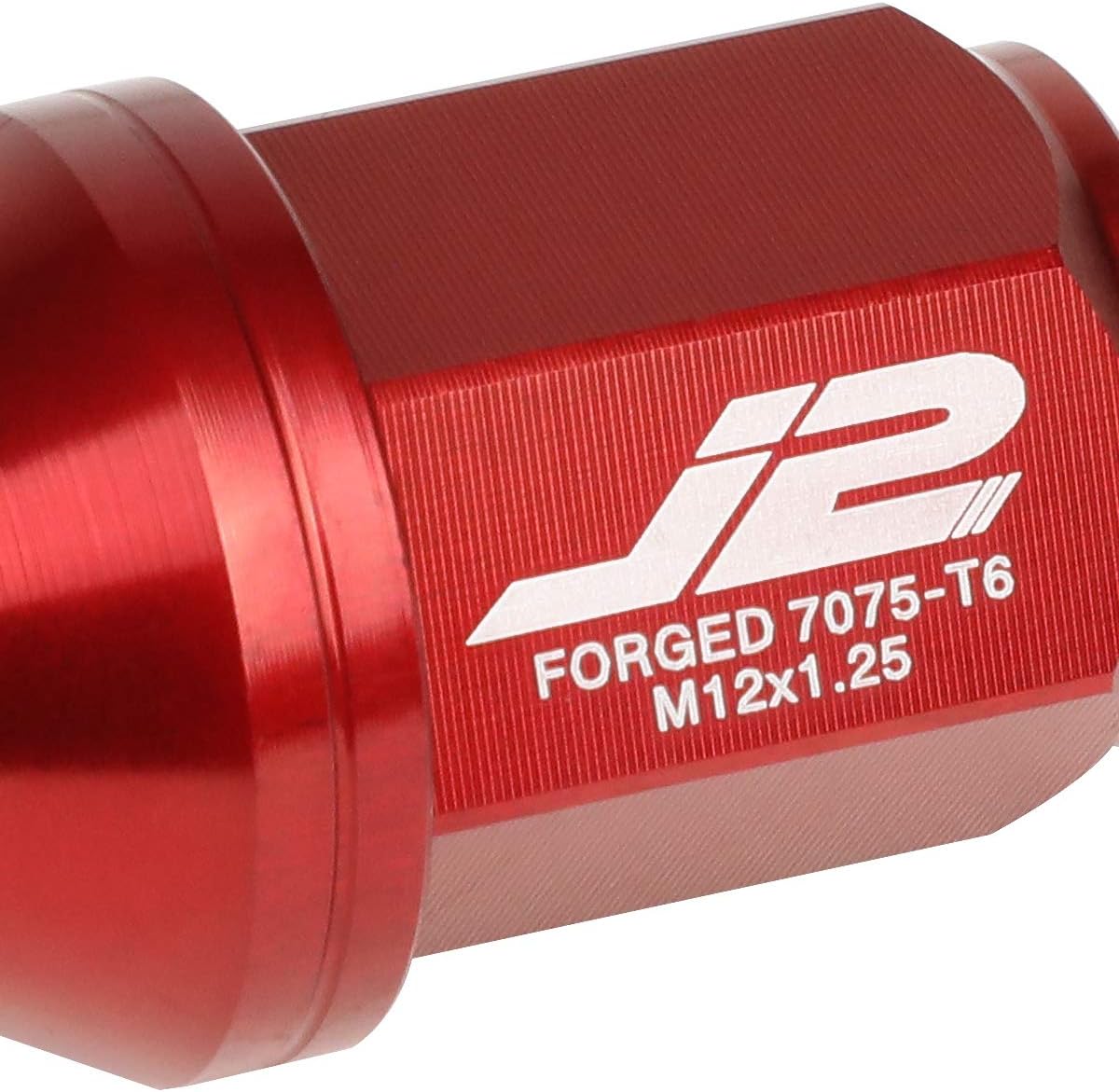 J2 Engineering LN-T7-024-125-RD 20Pcs M12 x 1.25 7075-T6 Aluminum 35mm Close-End Lug Nut w/Socket Adapter (Red)