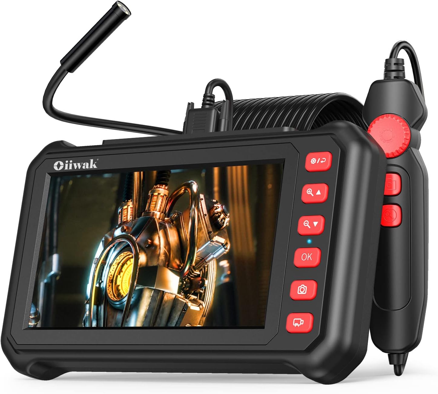 Oiiwak 7" IPS Industrial Endoscope 5.0MP 1944P HD Borescope Camera for Pipe Sewer Drain Plumbing Inspection Digital Zoom IP68 Waterproof Endoscope Snake Probe with 6 LED Lights (10M/33ft)