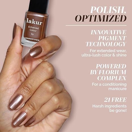 LONDONTOWN Lakur Nail Polish Nude & Brown Shades, Long-Lasting, Streak-Free, Chip-Resistant | 21+ Free Non-Toxic Vegan Nail Color, Strengthens & Hydrates Nails, 0.4 Fl Oz