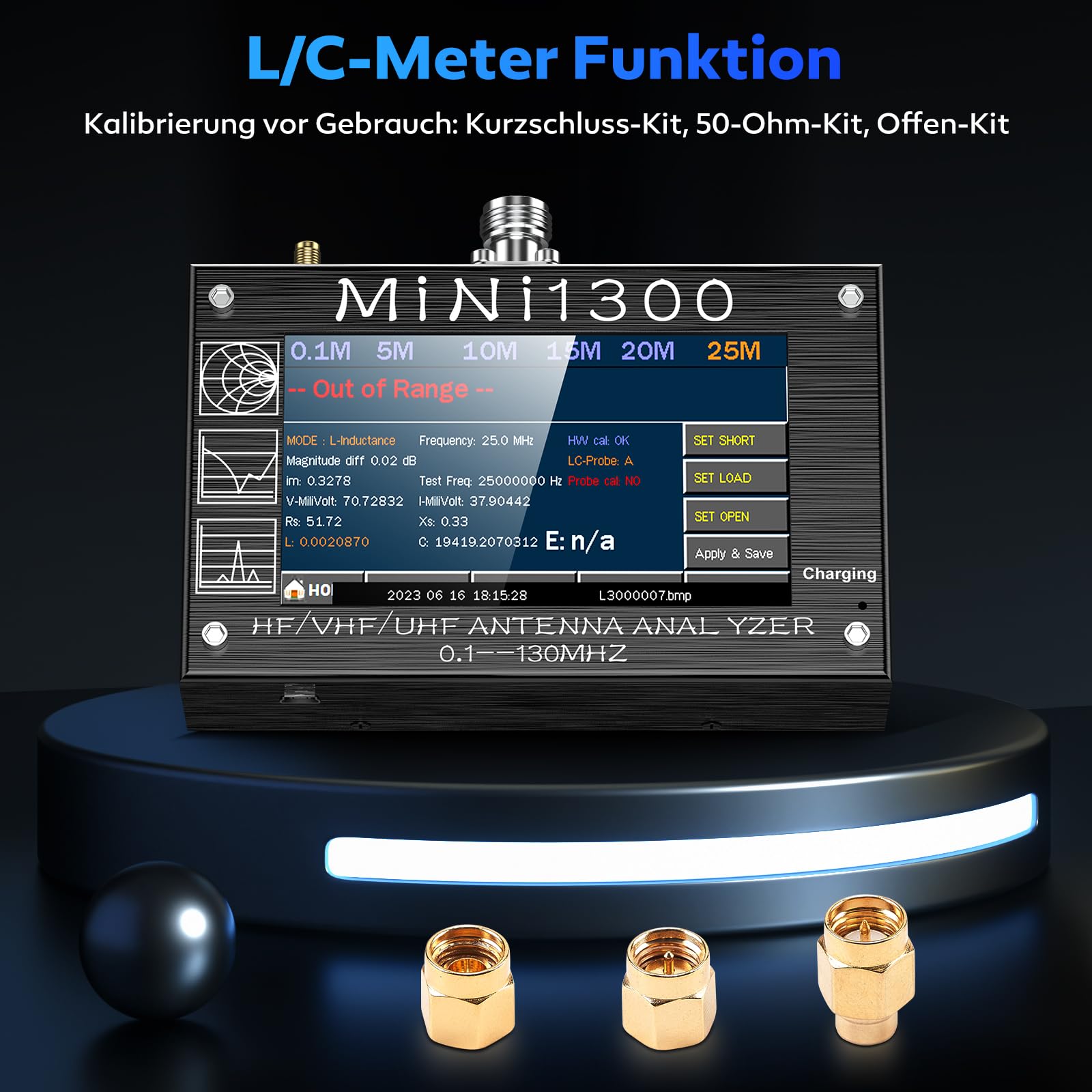 Seesii Mini 1300 Antennen Analysator, 2024 Aufgerüsteter 4,3 Zoll Signalgenerator 0,1-1300MHz HF VHF UHF ANT/SWR/TDR/DSP RF mit SMA Kalibrierkits