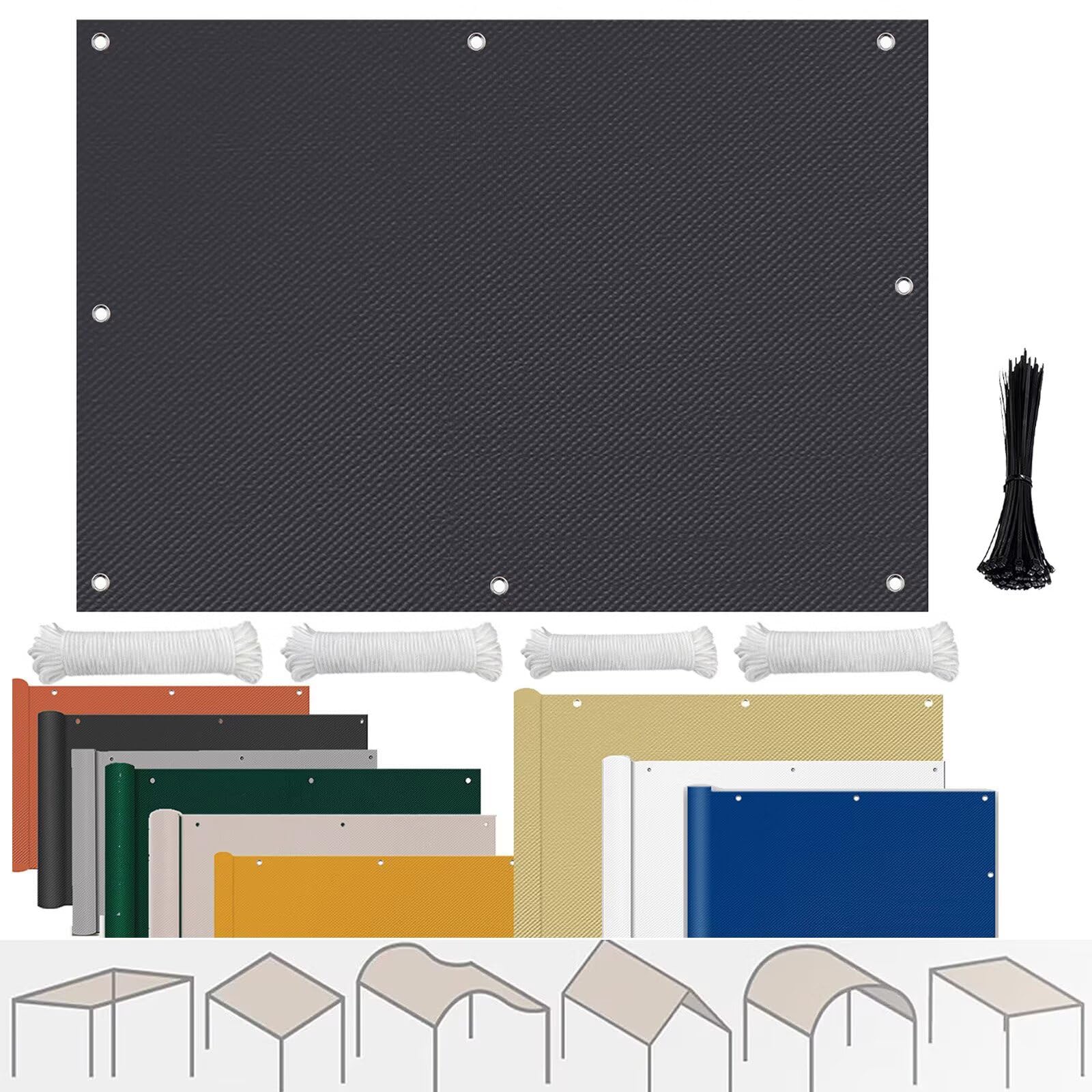 Voile d'ombrage rectangulaire pour terrasse et balcon à l'abri de la pluie 3.5 x 5.6 m