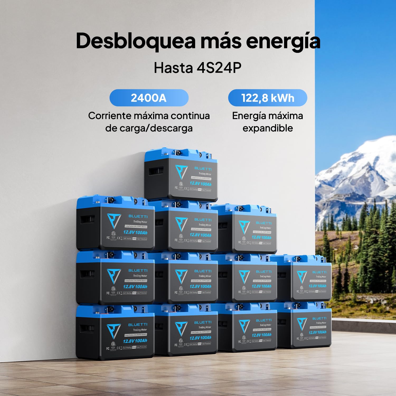 BLUETTI Batería de coche LiFePO4 12,8V 100Ah con Bluetooth, BMS 300A