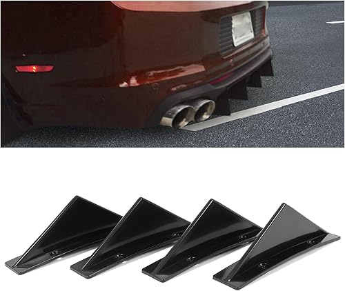 KUAFU Juego de 4 piezas universal para parachoques trasero, divisor de labios, aletas de tiburón, juego de decoración de plástico ABS, color negro