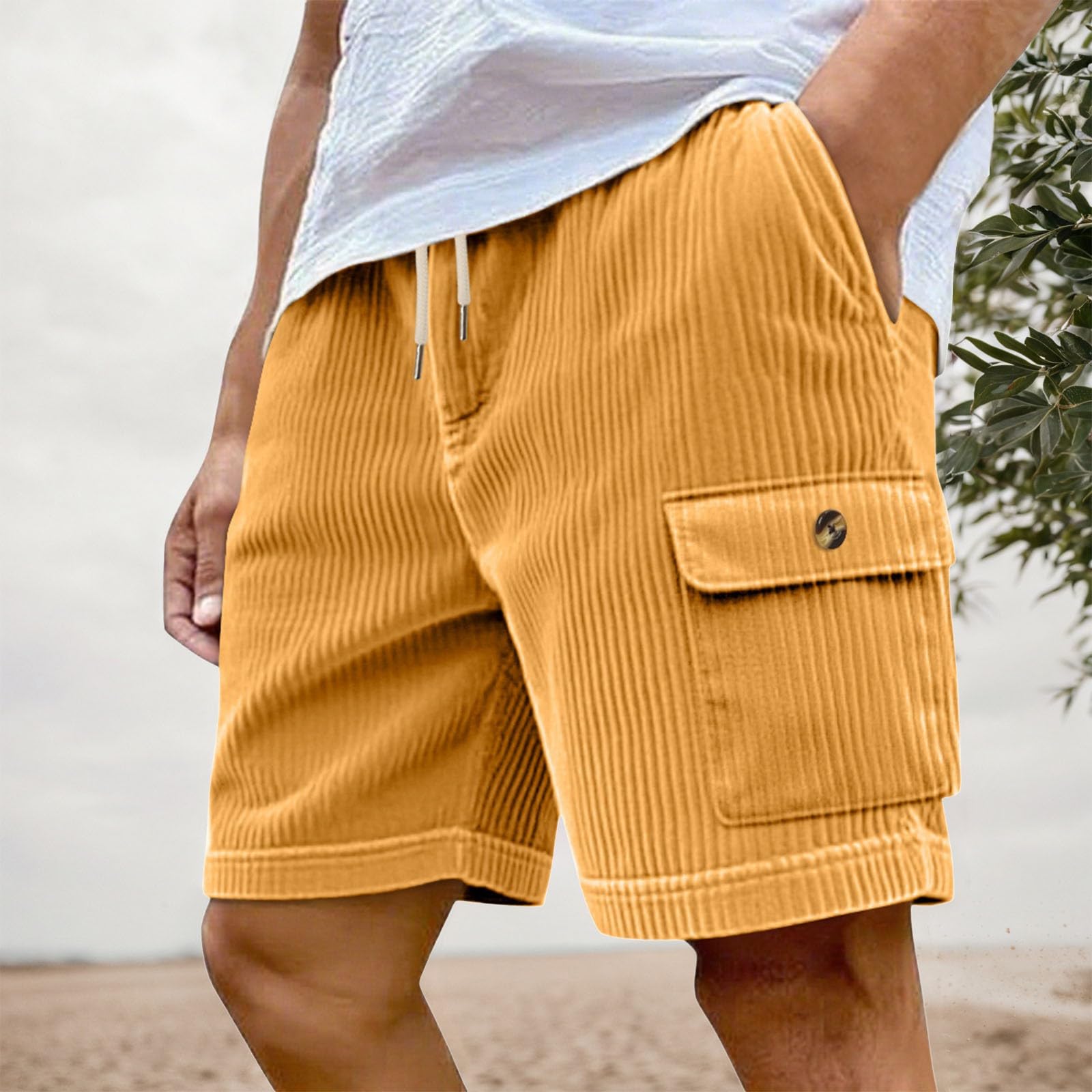 Generico Pantaloncini Cargo-Pantaloncini Casual in Velluto a Coste, vestibilità Comoda, Estivi, con Elastico in Vita, Comodi, Traspiranti, Leggeri, per Camminare all'aperto