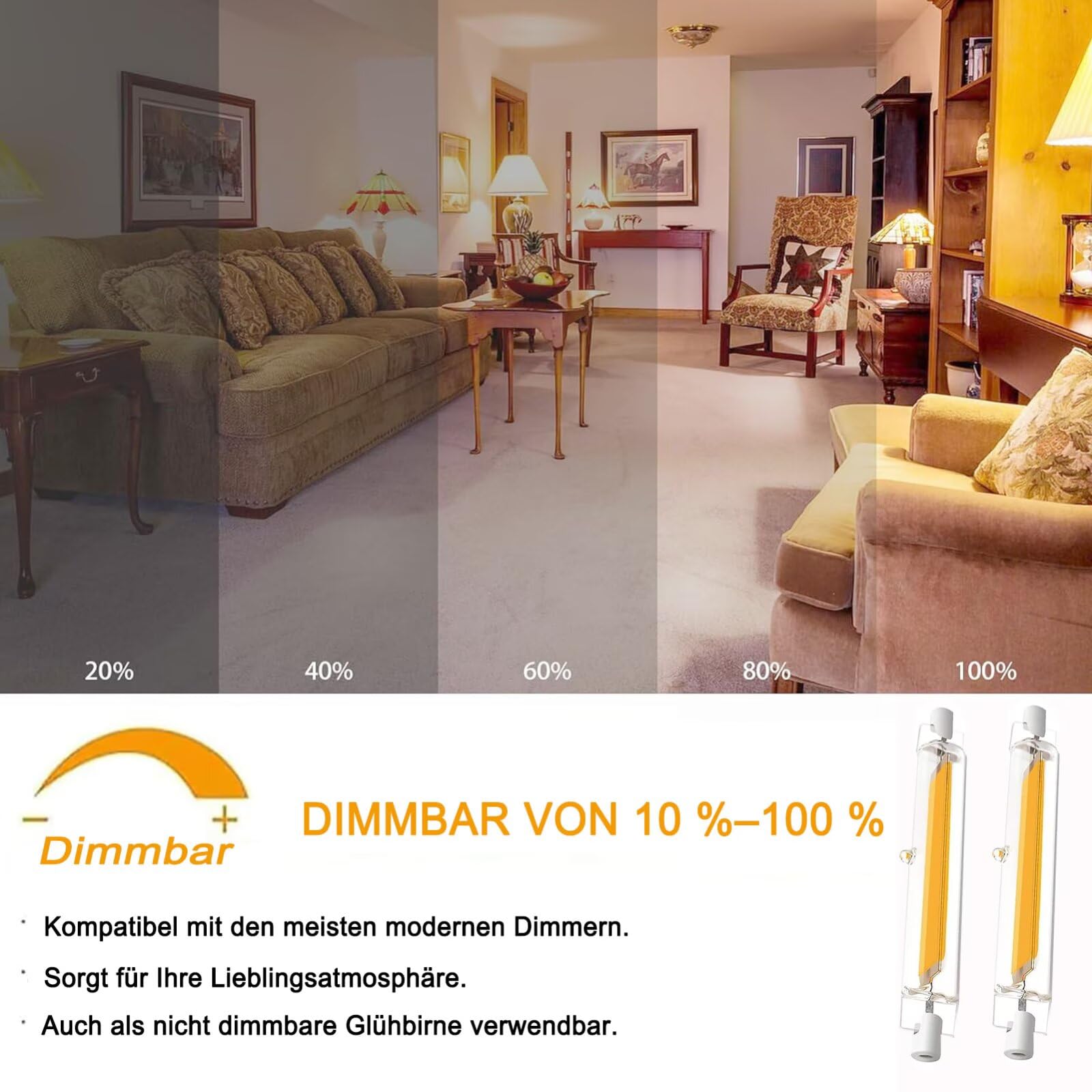 R7S LED 118mm Dimmbar 20W lampen Ersatz für 200W Halogen Leuchtmittel | 2000LM 6000K Kaltweiß, CRI≥85, 360° Abstrahlwinkel, Hightlight Birne für Strahler Deckenfluter Außenleuchten, 6er Pack