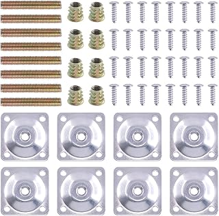 Swpeet 8 Sets Leg Mounting Plates with Hanger Bolts Screws, Furniture Leg Attachment Plates Industrial Strength T-Plate M8 Sofa Legs with Hanger Bolts
