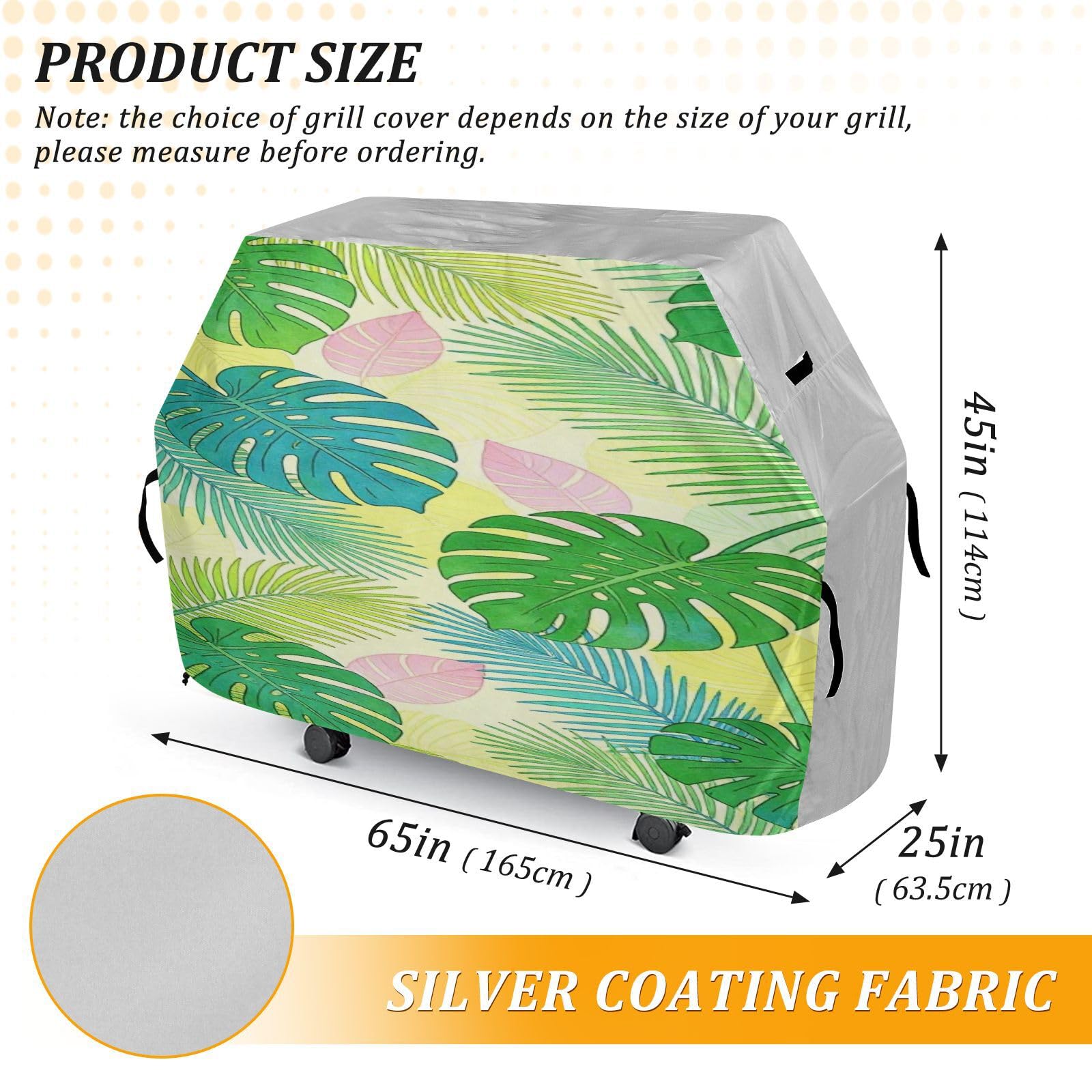 Grande copertura per griglia, 165 cm, resistente, antistrappo, resistente allo sbiadimento, per esterni, grande, copertura per griglia Sprint Monstera Leaf Summer