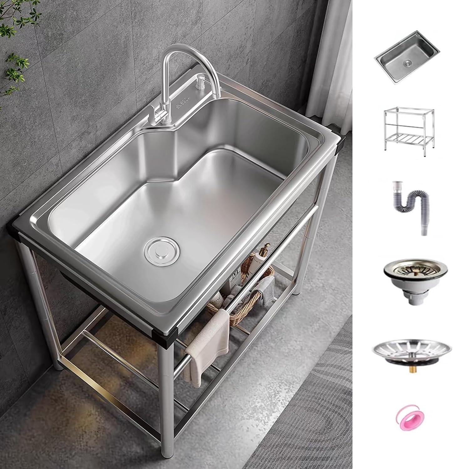 Utility Sink Free Standing Sink Stainless Steel Kitchen Sink Commercial ...