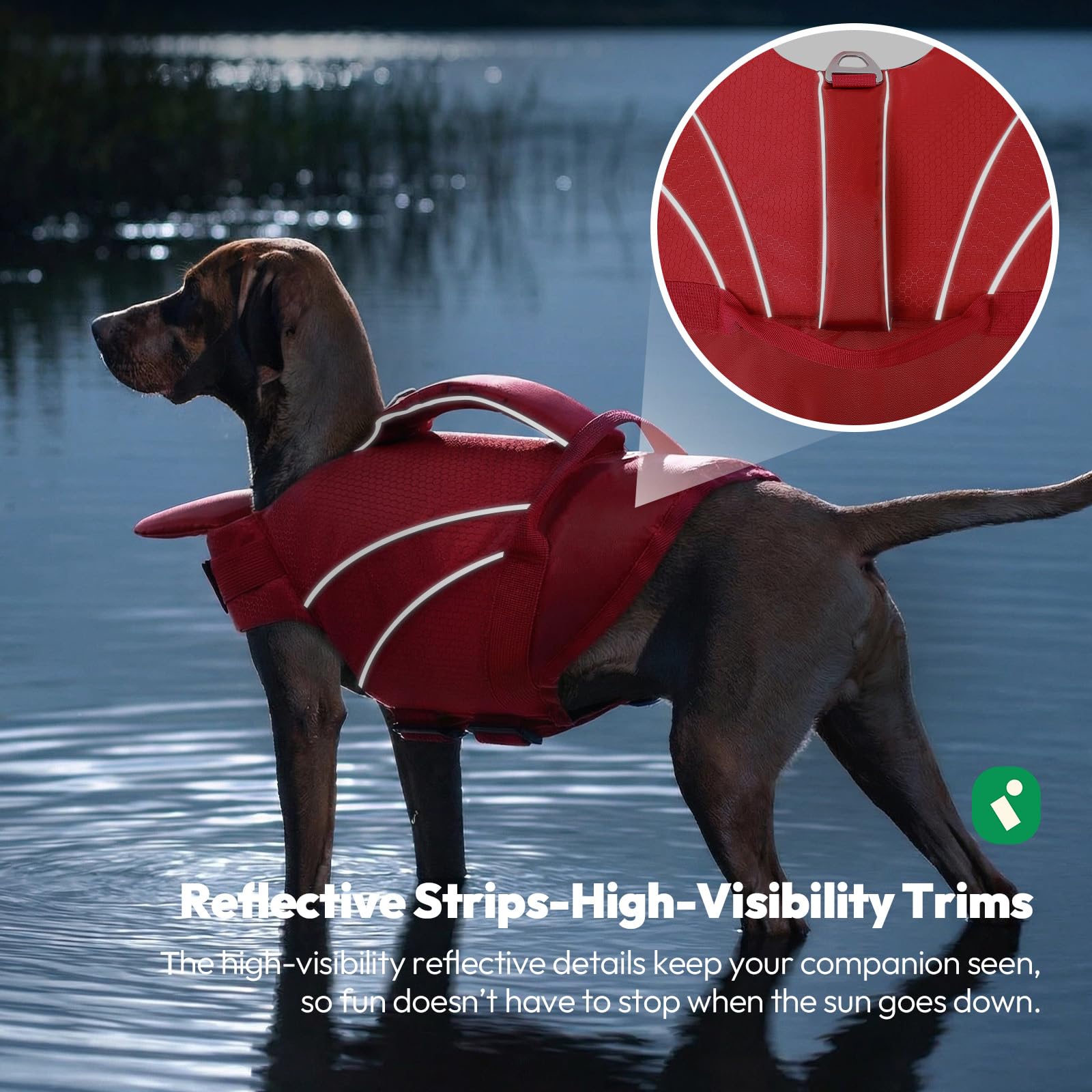 Chaleco Salvavidas para Perros - Chaleco de Seguridad con Tiras Reflectantes y Asa, Talla XS a XL, para Piscina, Playa, Natación, Bote | KONVINIT
