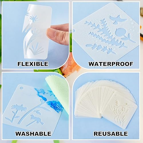 Miniatura 2 de Teling 80 Pcs Flower Stencils Spring Bouquet Painting Stencils Reusable Wildflower Stencil Small Botanical Floral Stencil for Painting on Wood Wall
