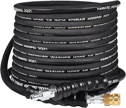 YAMATIC 3/8 in Pressure Washer Hose, 4000 PSI, 35 FT | Power washer hose with 360 swivel quick connect, steel-braided rubber construction for 15F212F water