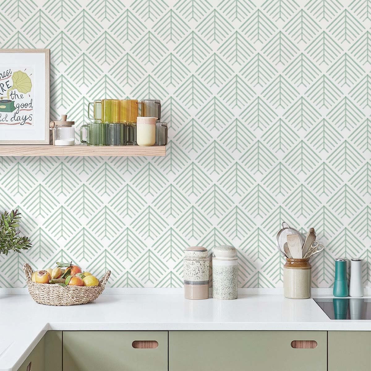 Heroad Peel and Stick Wallpaper Boho Sage Green Wallpaper Geometric Wall Paper Peel and Stick Modern Contact Paper Removable for Bedroom Bathroom Cabinets Decor Vinyl Waterproof 17.3"x197" image 2