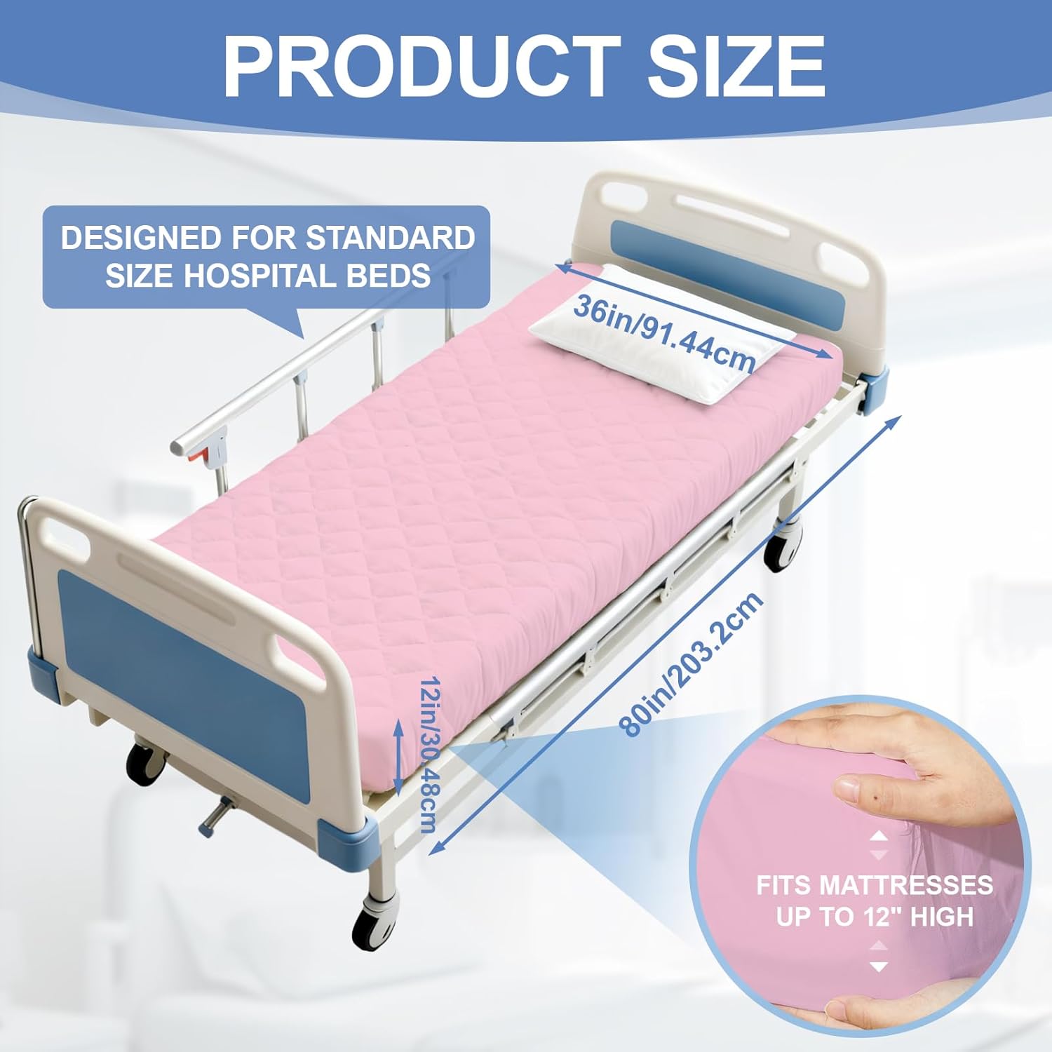 Lounsweer 2 Pack Waterproof Hospital Mattress Cover, 80x36x12in Pink Fitted Bed Sheet Protectors, Incontinence Protection Leakproof Breathable for Elderly, Adults Home Hospital Beds