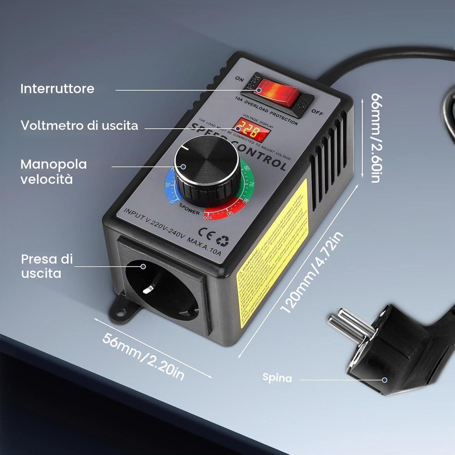 Regolatore di velocità 220V Regolatore Velocita Motori 220V 4000W 10A Regolatore di Tensione per Smerigliatrice Angolare/Soffiatore Trapano a Mano/Seghe Circolari Regolatore