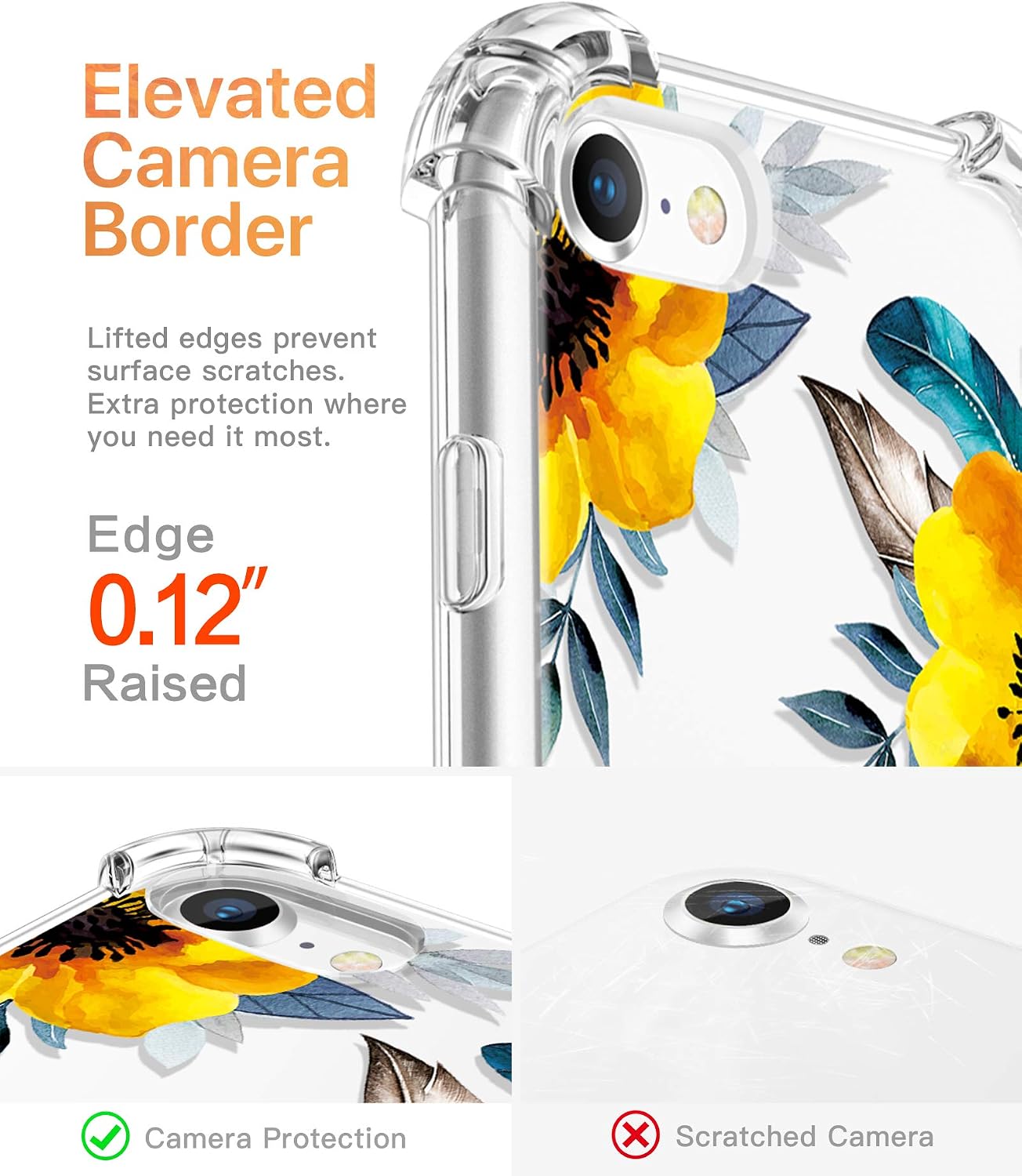 GVIEWIN Clear Flower iPhone SE 2020 Case/iPhone 8 Case/iPhone 7 Case, Soft TPU Silicone Ultra-Thin Slim Fit Transparent Woman Flowers Flexible Cover for 4.7" iPhone SE2/7/8 (Sunflowers/Yellow)