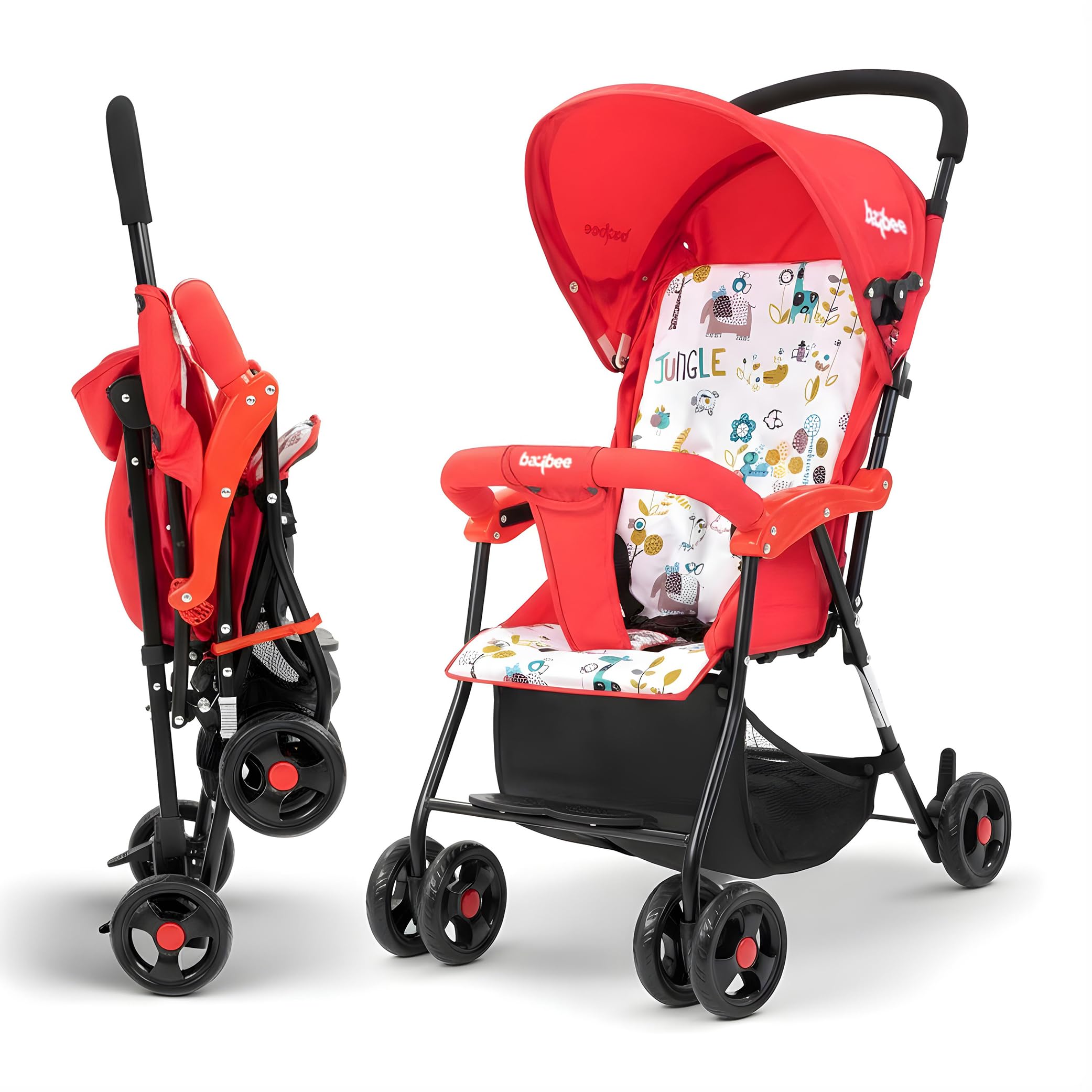 Baybee Tiny Baby Stroller Pram for Baby Boy & Girl 0 to 3 Years | Foldable Baby Stroller with Canopy, Parent Handle, 2-Position Adjustable Seat, 3-Point Safety Belt | Travel Stroller, Baby’s Strollers, Pram for Kids (Red)-picture-16
