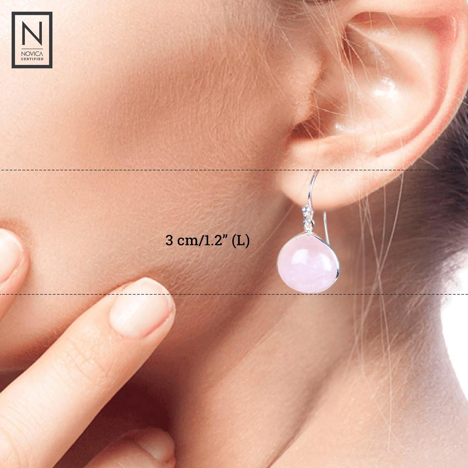 NOVICA Artisan Handmade Rose Quartz Dangle Earrings Sterling Silver from India Pink Birthstone [1.2 in L x 0.6 in W x 0.2 in D] ' Dancing Soul'