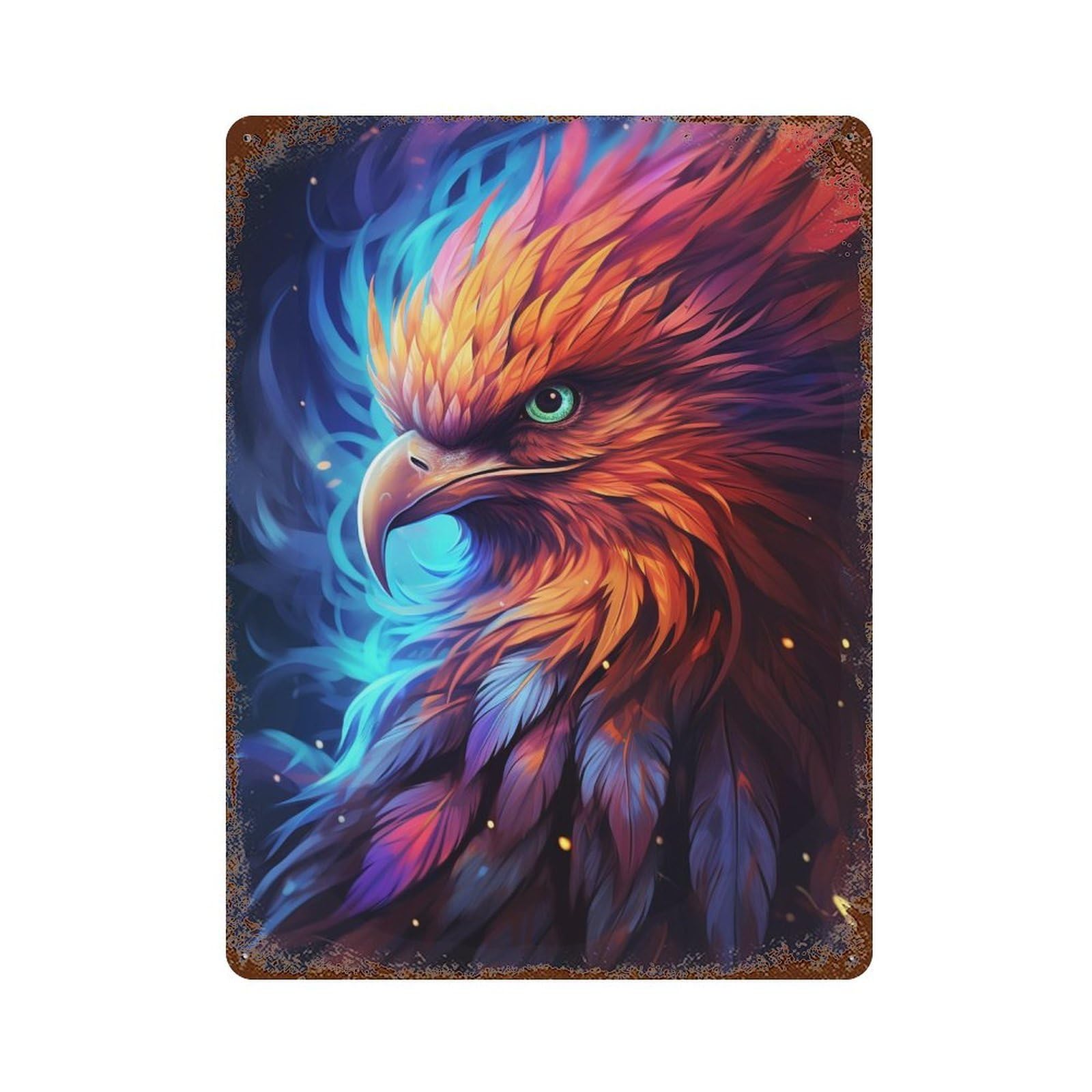 Colorful Eagle Artwork 15.7"x11.8" Aged Metal Wall Plaque, Classic Wall Plaque for Basement, Hobby Room And Garage Decor