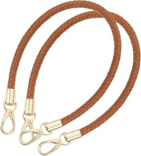 Quartzman Leather Handbag, 2 Pieces 23.62 Inch Short Braided PU Leather Handbag with Metal Buckles for Forearm Bags, Handbags (Light Brown Belt + Gold Clasps)