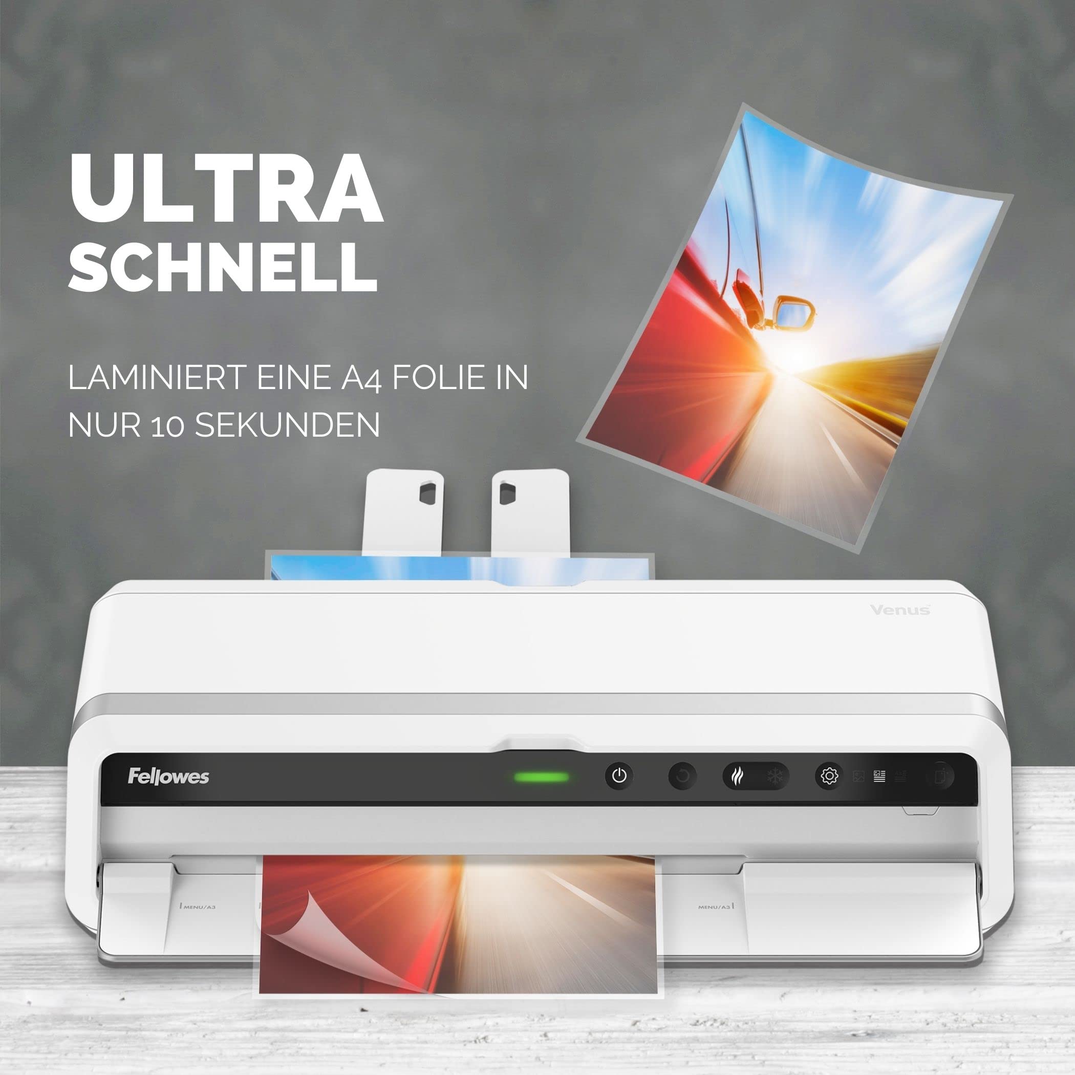 Fellowes Laminiergerät Venus A3 - vollautomatischer Highspeed Laminator - nur 30-60 Sek. Aufwärmzeit - für Heißlaminierfolien bis 250mic - Anti-Stau-Funktion - inkl. Starterset für 10 Laminationen
