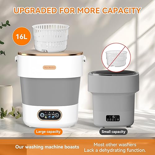 Miniatura 6 de Lavadora portátil, mini lavadora y secadora de centrifugado con colgador plegable, 16L de gran capacidad, pequeña y compacta máquina de lavandería