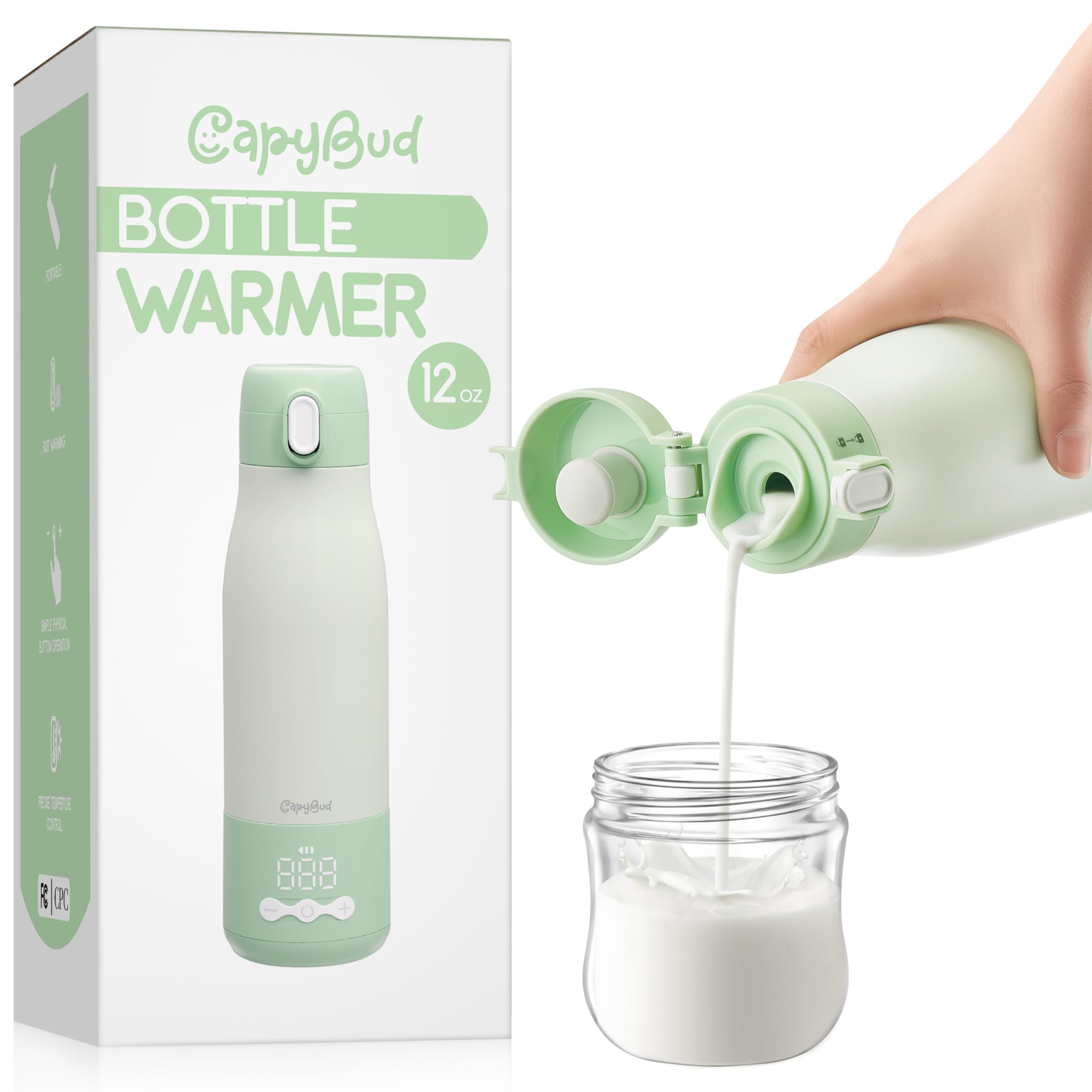 Chauffe-biberon portable pour voyage, chauffe-biberon à chauffage rapide de 3 minutes pour lait maternel et eau, chauffe-lait de 340,2 g avec contrôle précis de la température et batterie