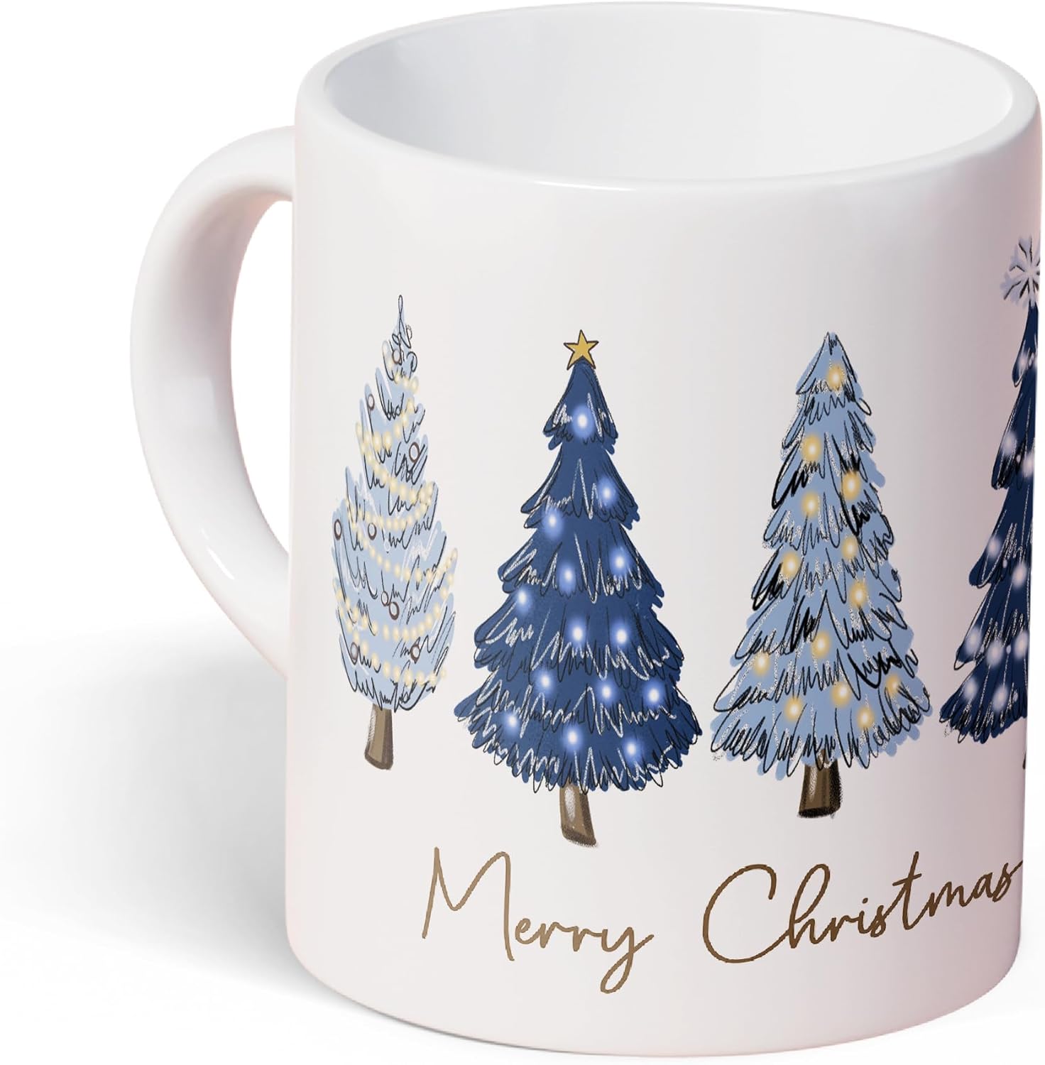 KEUSPI Farmhouse Navy Blue Christmas Tree Ceramic Coffee Mug 11 Oz (330ml) - Winter Holiday Tea Cup Gift for Women, Teenage Girls, Teens - Merry Christmas