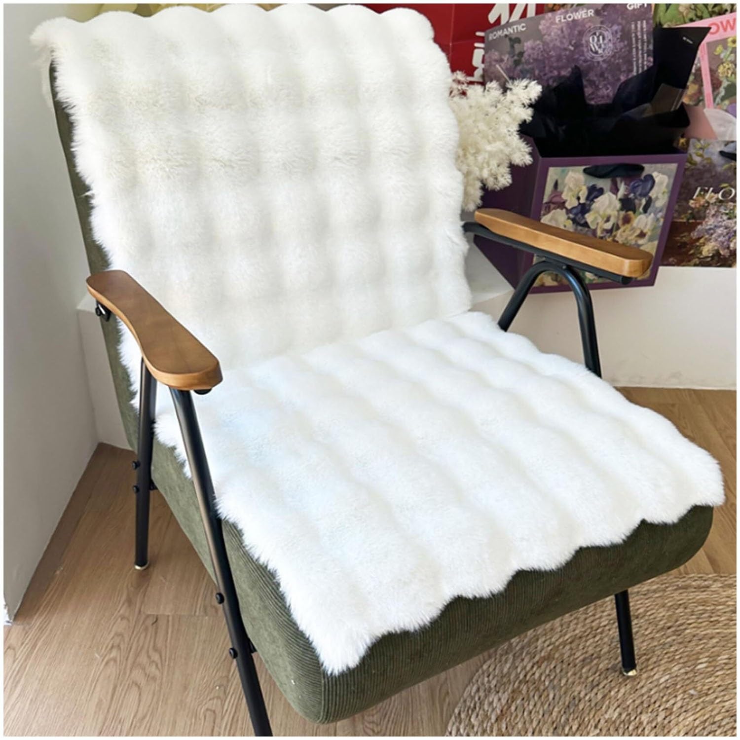 HKJGNH Faux Rabbit Fur Recliner Cover, 3D Bubble Non-Slip Soft Fuzzy Recliner Rocking Chairs Cover, Washable Furniture Protector Couch Cover(White,70x100cm/27x39in)